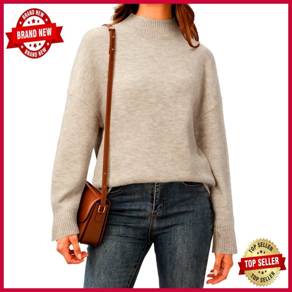 Wool Blend Oversized Mock Neck Sweater Loose Fit Fall Winter Casual